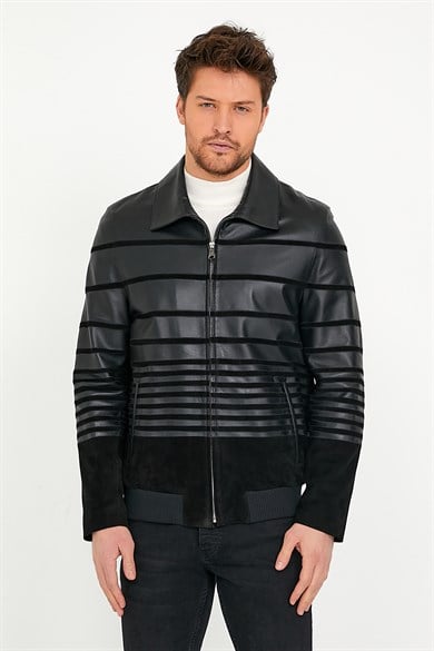 Veste en cuir noir motif stylet