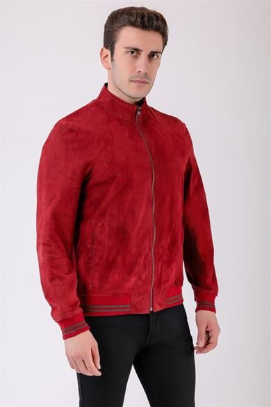 Veste en daim réversible noir et rouge