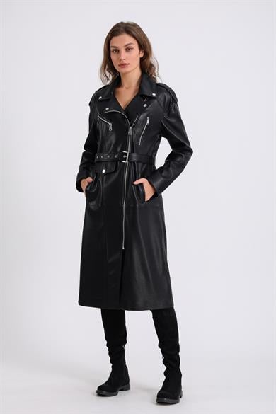 Manteau en cuir d'agneau jumbo noir
