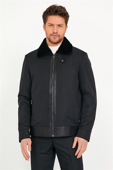 Manteau Scuba noir doublé de peau d'agneau