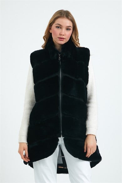 Gilet en fourrure de rex noir