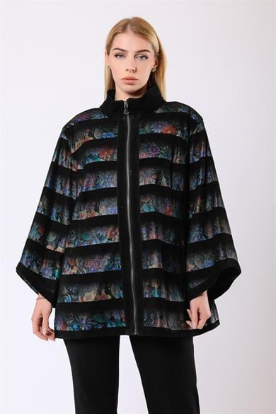Manteau Michelle en daim noir à motif fleuri