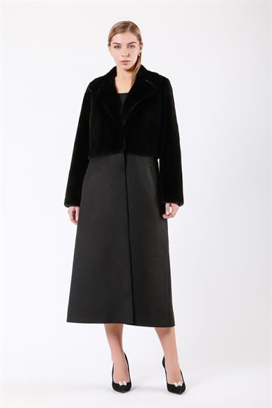 Manteau en cachemire noir avec garniture de fourrure de vison