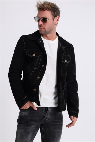 Veste en daim Nubuck noir