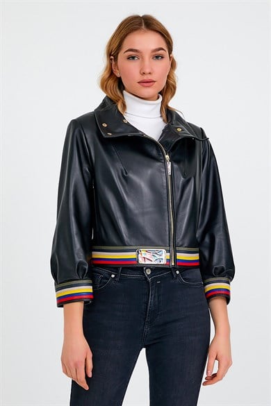 Veste en cuir noire Rainbow