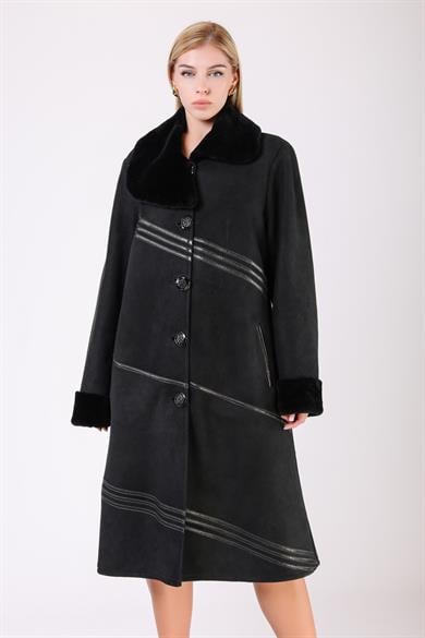 Manteau en fourrure noir à rayures