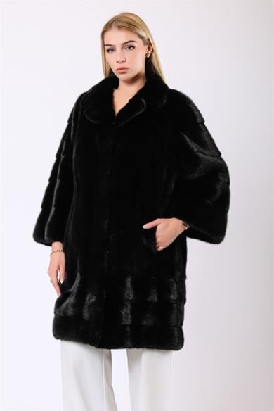 Manteau en fourrure de vison noir Suzanne