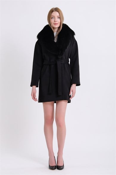 Manteau en cachemire à finitions renard noir