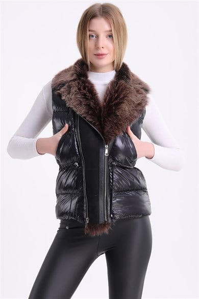 Gilet en fourrure d'agneau Toscane noir