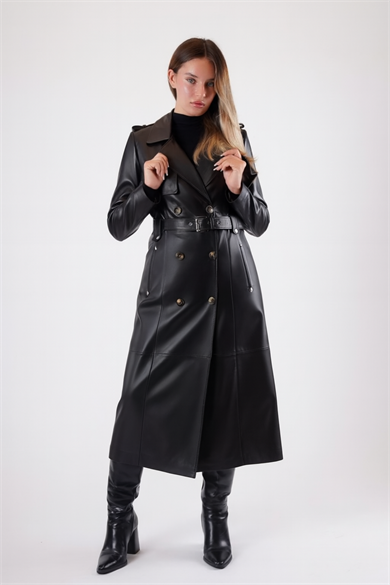 Manteau trench en cuir noir