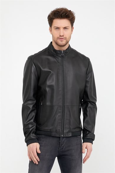 Veste en cuir végétal noir