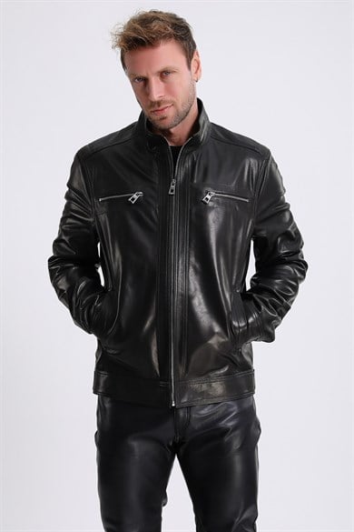 Veste en cuir végétal noir
