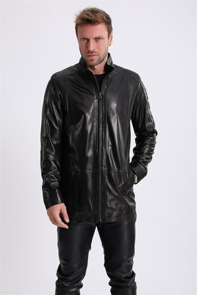 Manteau en cuir végétal noir
