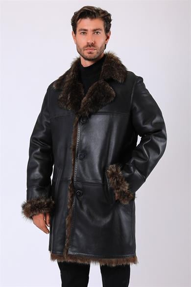 Manteau en cuir noir doublé Victor