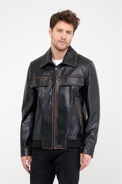 Veste en cuir noir Vintage Dégradé
