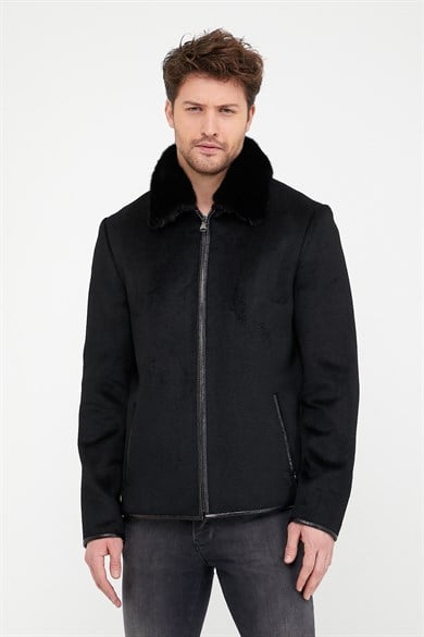 Veste en cachemire noir avec garniture de vison