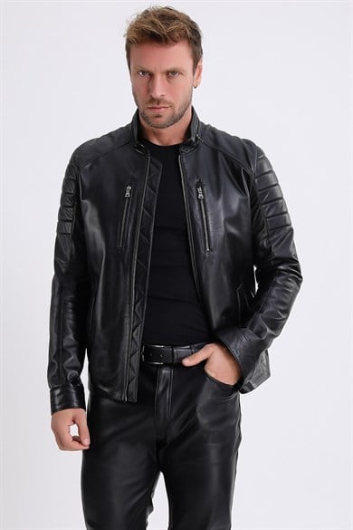 Veste en cuir Wolf Action noire