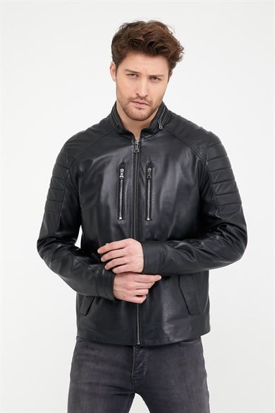 Veste en cuir noir Wolf