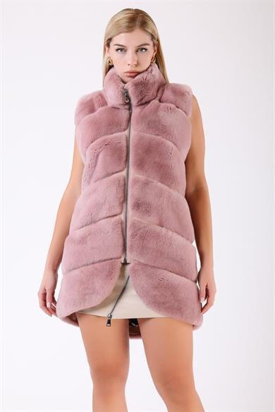 Gilet en rex rose saumon