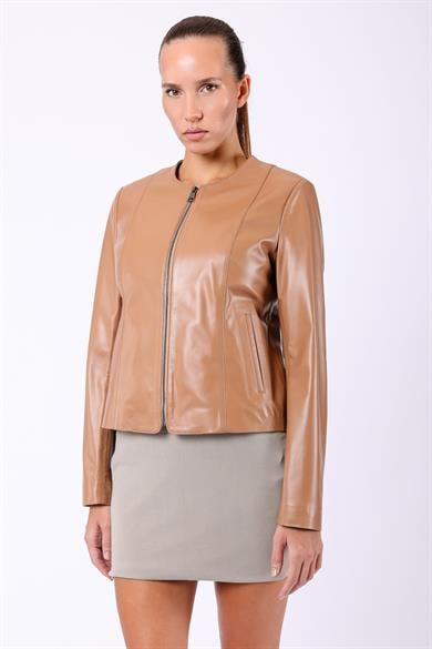 Veste en cuir cognac