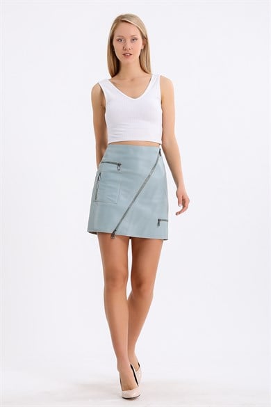 Jupe cuir turquoise