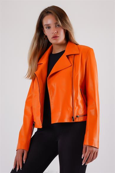 Veste en cuir orange Biker