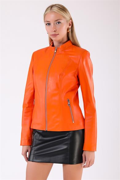 Veste en cuir orange