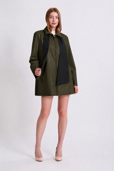 Manteau en cuir réversible vert