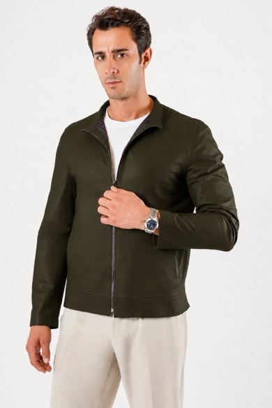 Veste en cuir verte réversible