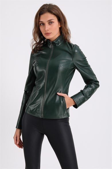 Veste cuir Fit verte